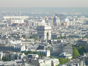 The Arc de Triomphe, as seen from the first observation point of the Eiffel Tower.