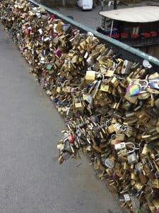 The protuberance here is a bike chain, with locks upon locks attached to it.