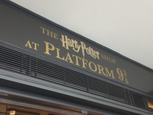 The Harry Potter Store signage at Kings Cross Station, London.