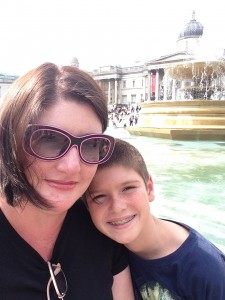 Thing 1 and I at Trafalgar Square, which is directly in front of the National Gallery.
