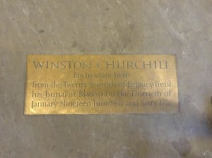 Marker noting the location of Winston Churchill's casket as he lay in state after his death.