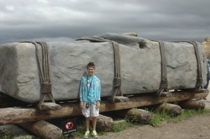 This is a replica megalith in the visitor center courtyard with Thing 1 standing in front for reference.