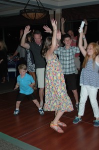 Mr. T, Thing 1, Thing 2, Mr. Rovira and Cousin S get down at Uncle Walt and Aunt Joy's party.