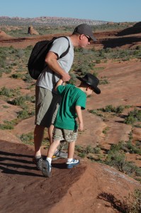 Looking over the ledge — it is a far drop! — on the way back down from "Delicate Arch"